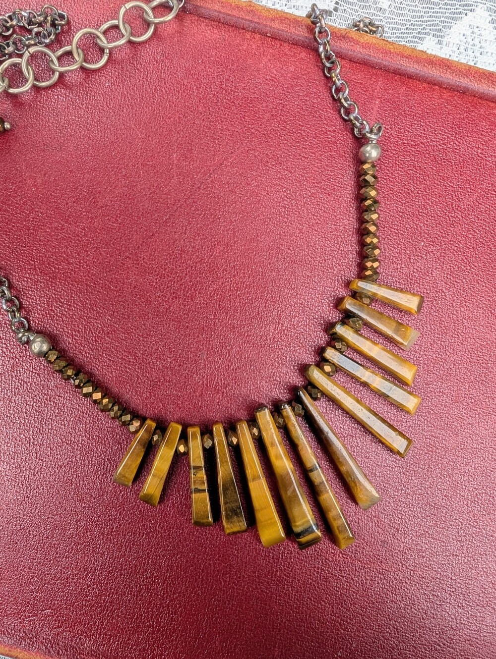 Tiger Eye Bar Pendant Statement Necklace, Southwestern Jewelry